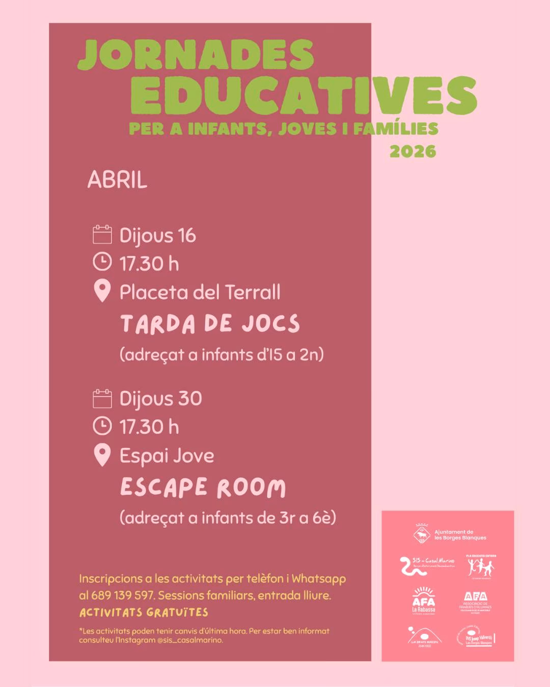 Jornades Educatives 2026 en Les Borges Blanques