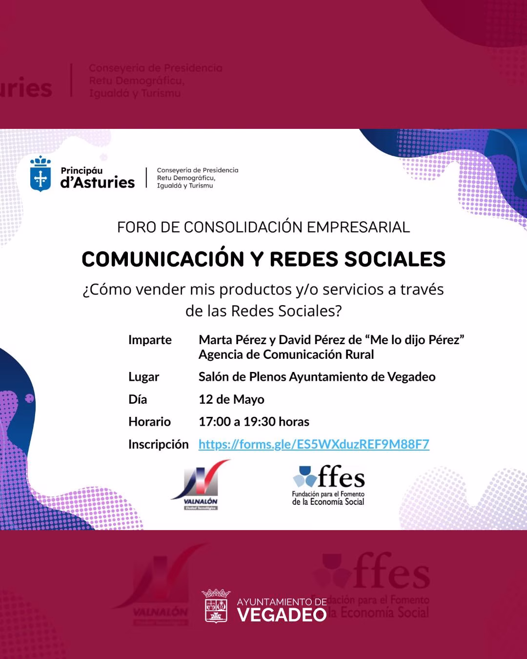 Taller: Comunicación y Redes Sociales: ¿Cómo vender mis productos y/o servicios? en Vegadeo