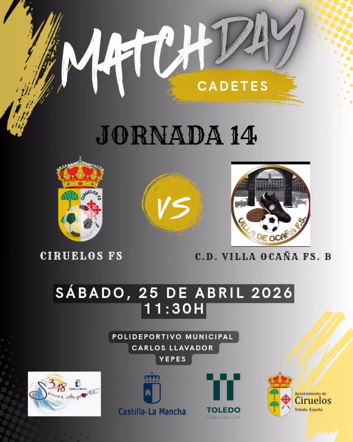 Partido decisivo de fútbol cadete: Ciruelos FS vs C.D. Villa Ocaña FS B en Ciruelos