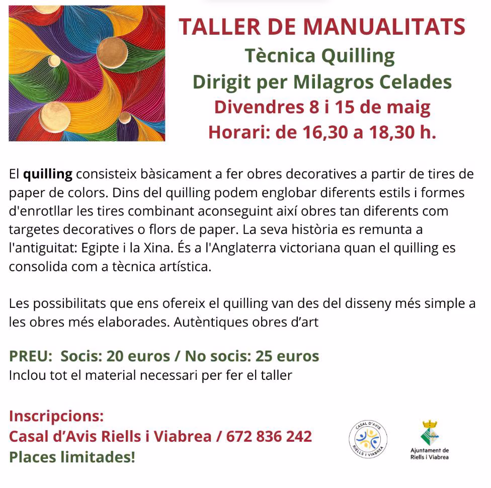 Taller de manualitats 'tècnica quilling' en Riells i Viabrea