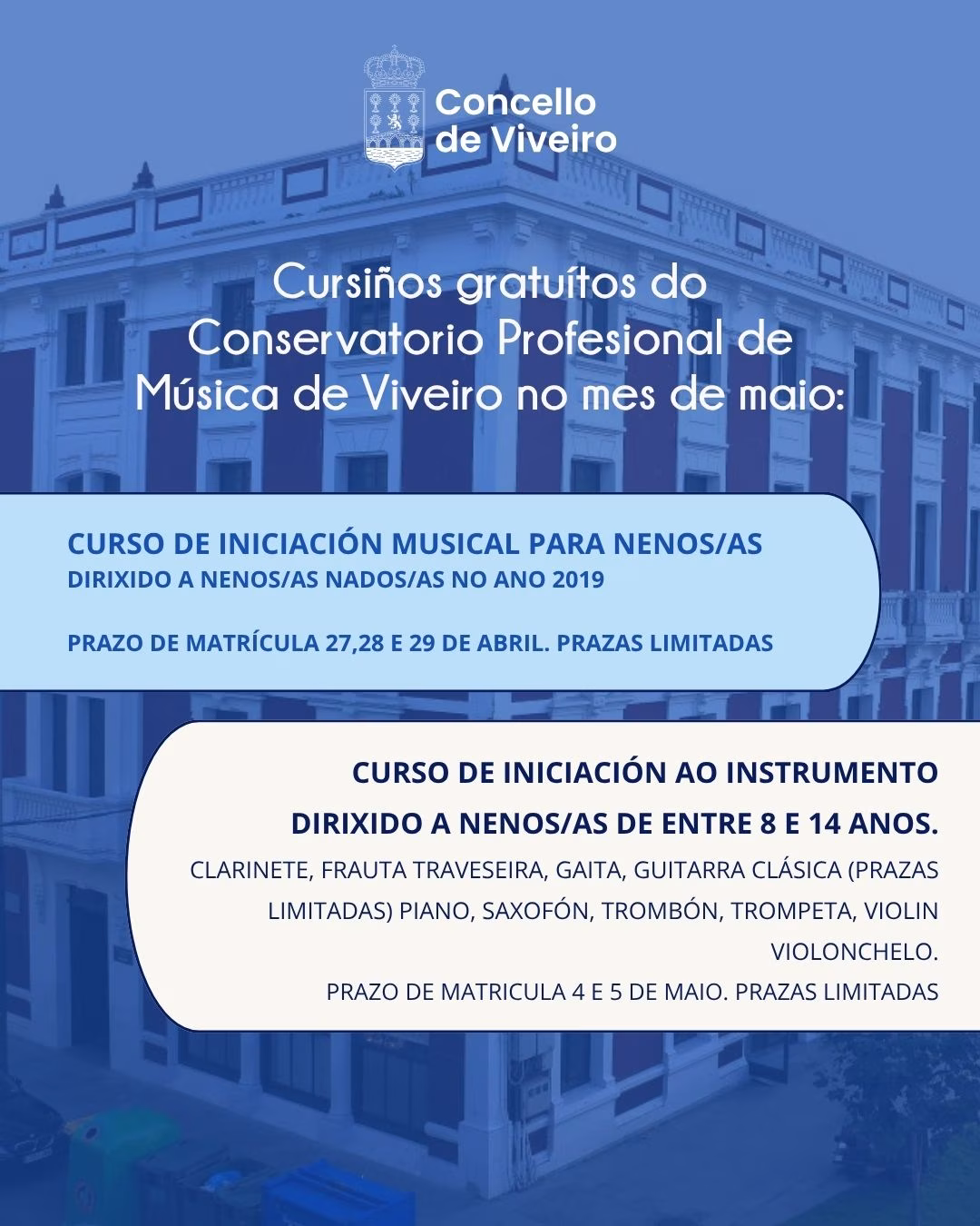 Cursos gratuítos do Conservatorio Profesional de Música de Viveiro en Viveiro