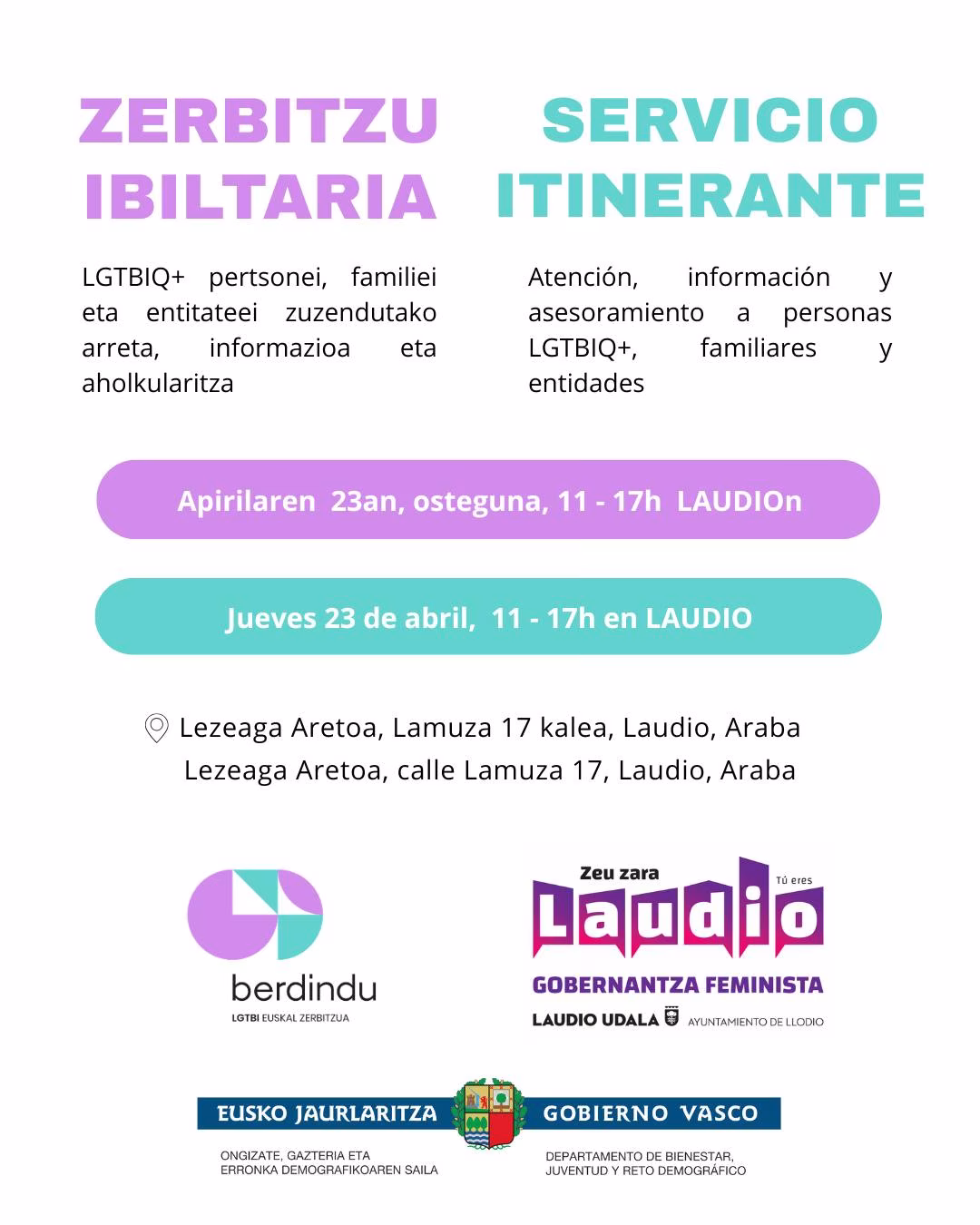 Servicio de atención, información y asesoramiento LTGBIQ+ en Llodio