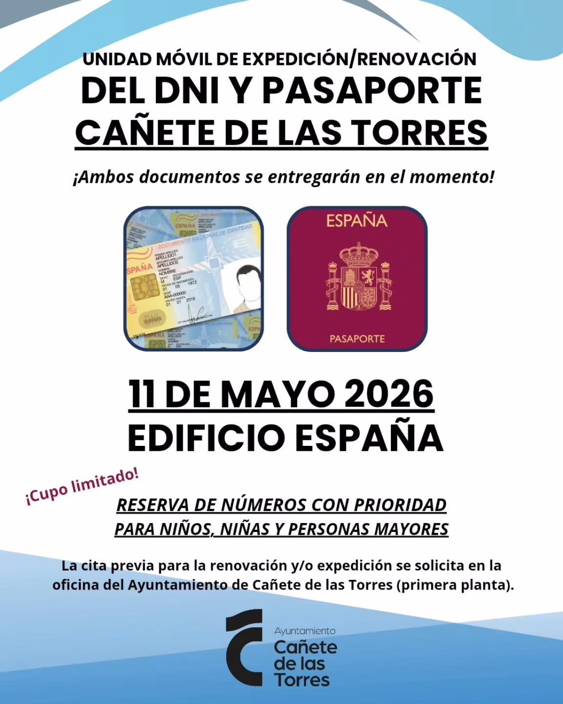 Expedición y renovación del DNI y pasaporte en Cañete de las Torres