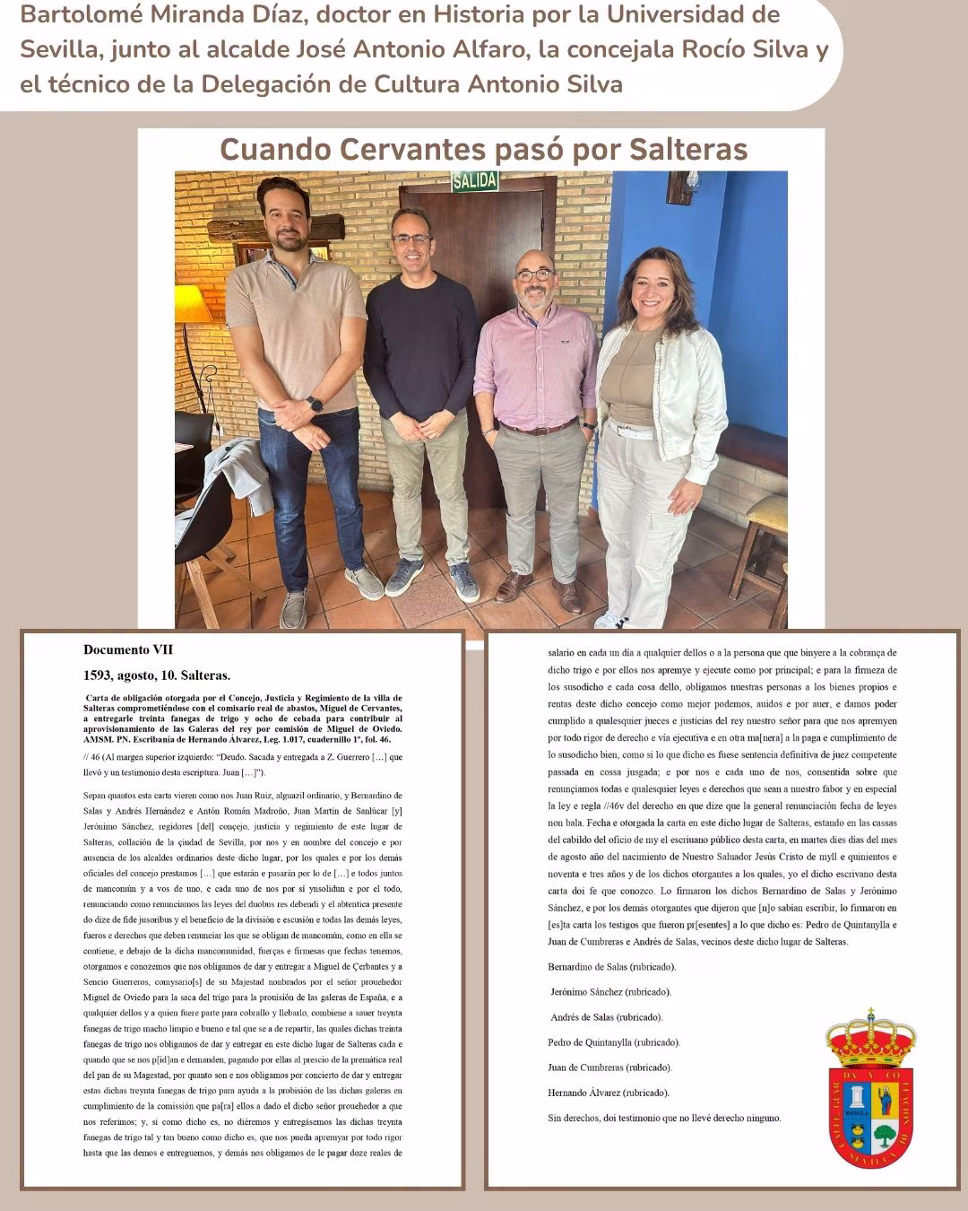 Homenaje a Miguel de Cervantes y colocación de azulejo conmemorativo en Salteras