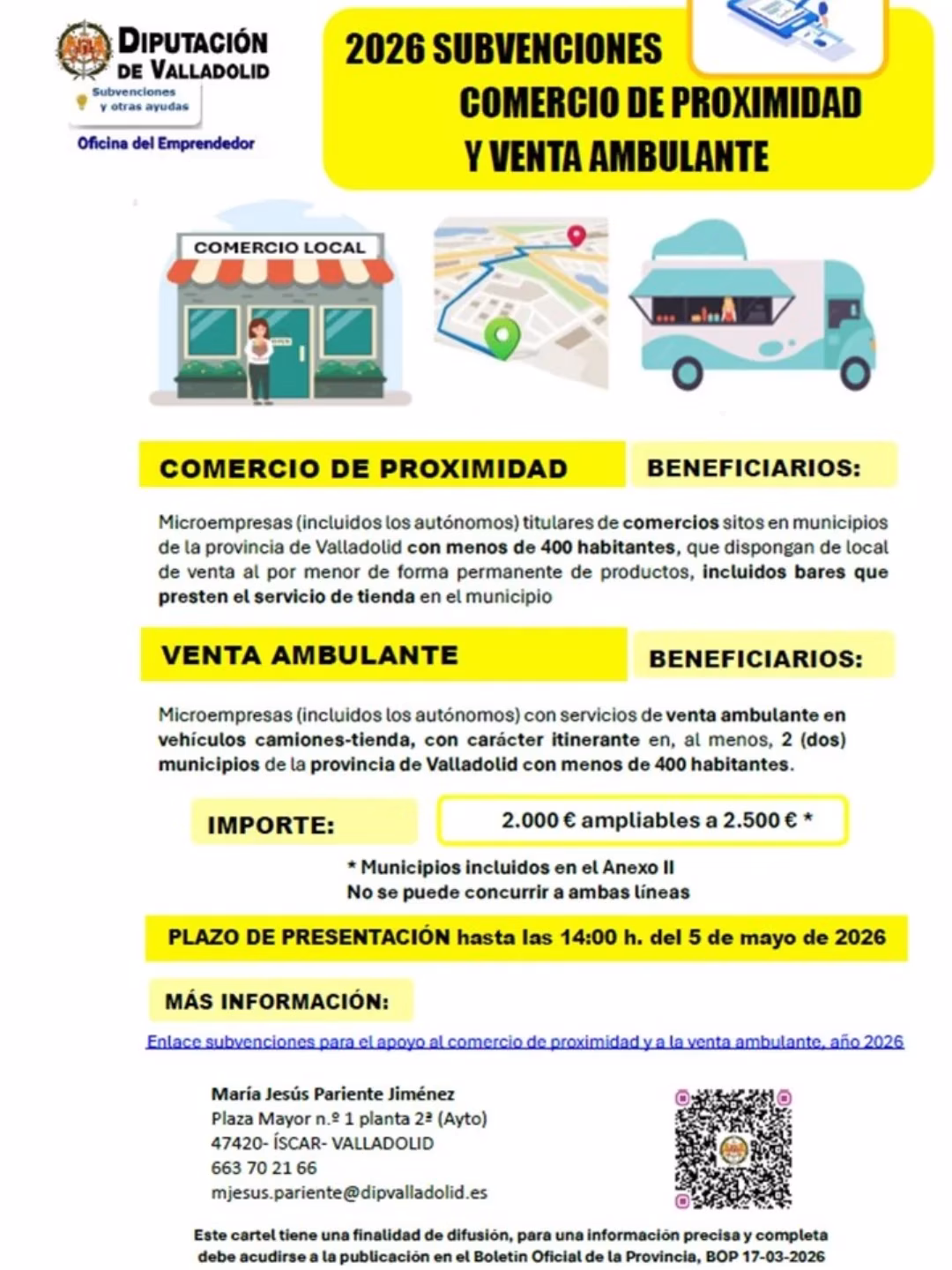 Subvenciones Comercio de Proximidad y Venta Ambulante 2026 en Íscar