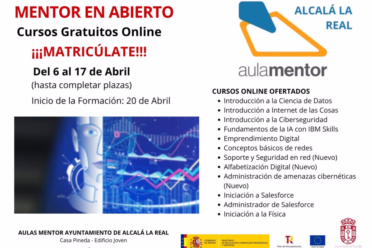 Cartel de Cursos Mentor Gratuitos en Abierto en Alcalá la Real