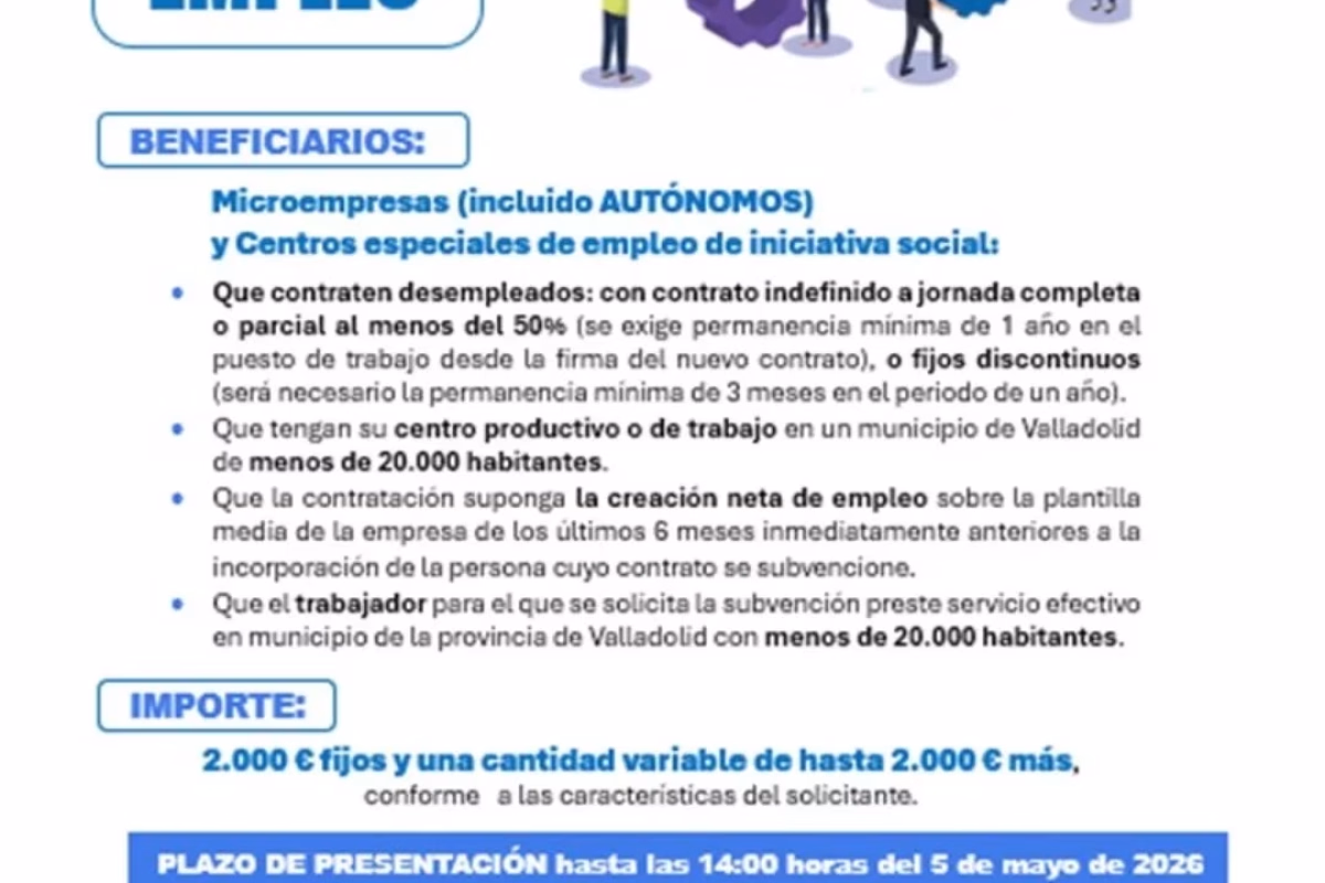 Plazo de presentación de subvenciones para el apoyo al empleo y fomento del autoempleo en Íscar