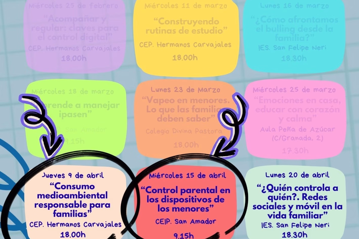 Cartel de Escuela Mpal. de Familias "Aprendiendo a educar en positivo" Programación 2025-26 en Martos