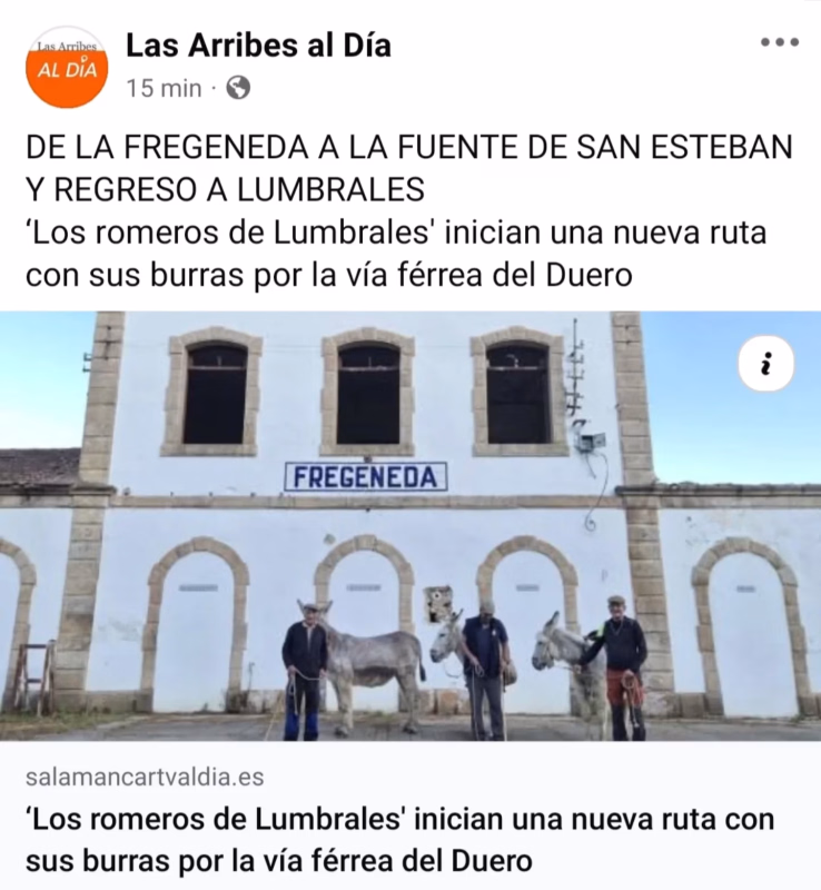 Ruta de los Romeros de Lumbrales con burras por la Vía Férrea del Duero en Lumbrales