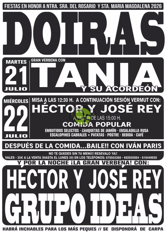 Fiestas de Nuestra Señora del Rosario y la Magdalena 2026 en Doiras en Boal