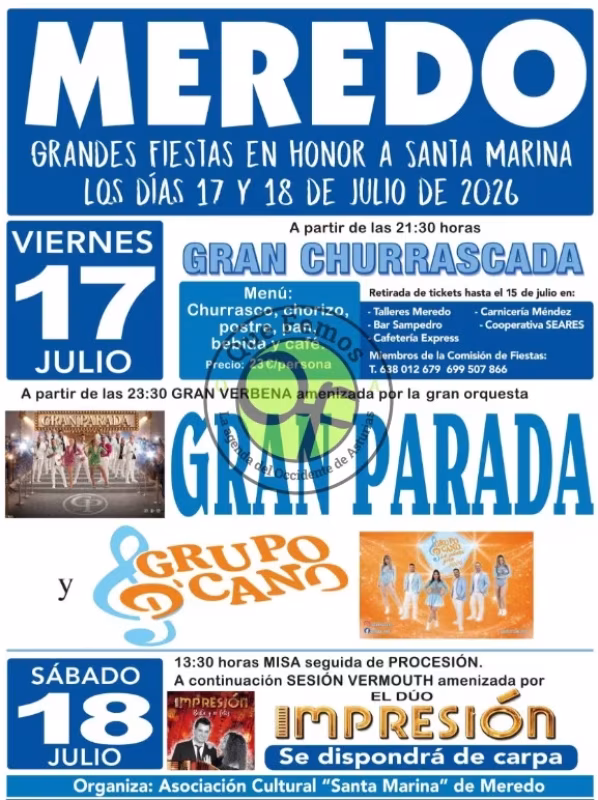Cartel de Fiestas de Santa Marina 2026 en Meredo en Vegadeo
