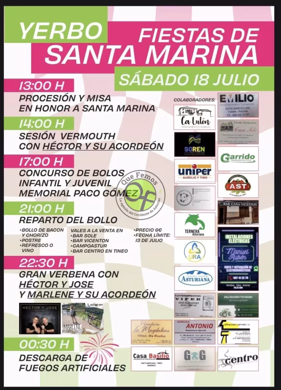 Cartel de Fiestas de Santa Marina 2026 en Yerbo en Tineo