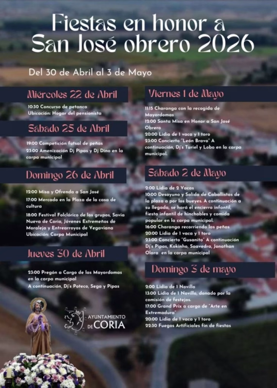 Fiestas en honor a San José Obrero 2026 en Rincón del Obispo, Coria en Coria