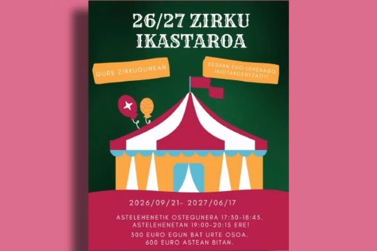 Gure Zirkua: Curso infantil de circo 2026/27 en Tolosa