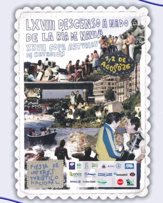Cartel de LXVIII Descenso a Nado de la Ría de Navia y XXVII Copa Asturias de Natación en Navia
