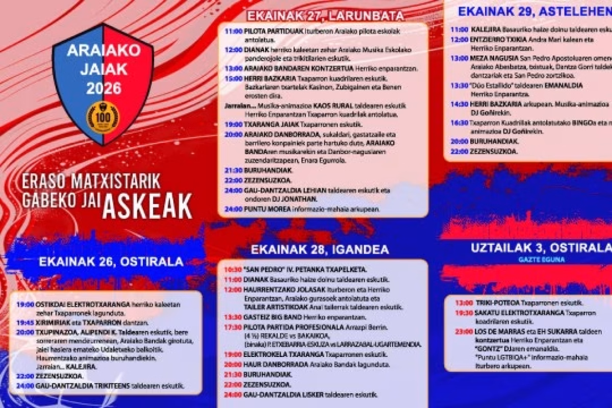 Programa de Fiestas de Araia 2026 en Asparrena