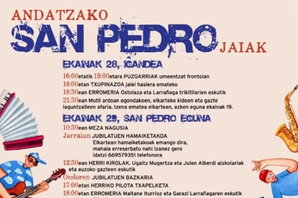 Programa Fiestas San Pedro 2026 de Andatza en Aia en Aia
