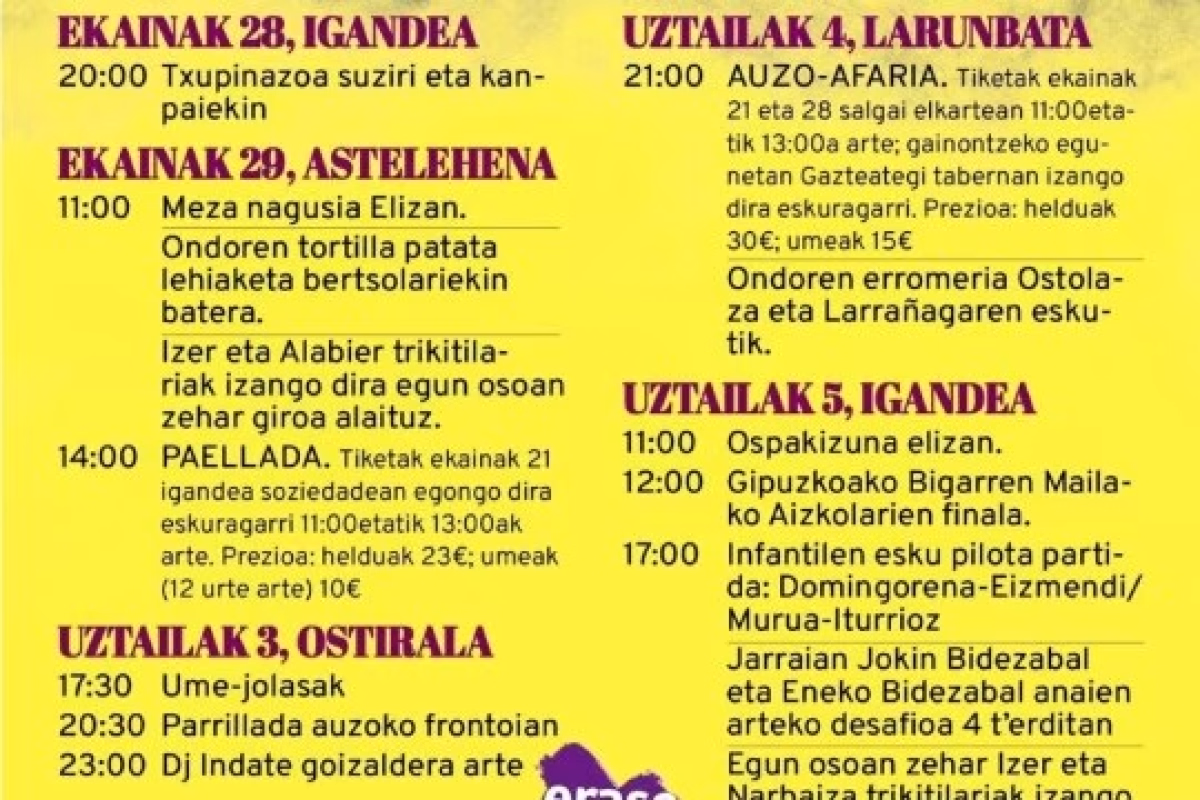 Programa Fiestas San Pedro 2026 en Elkano (Zarautz) en Zarautz