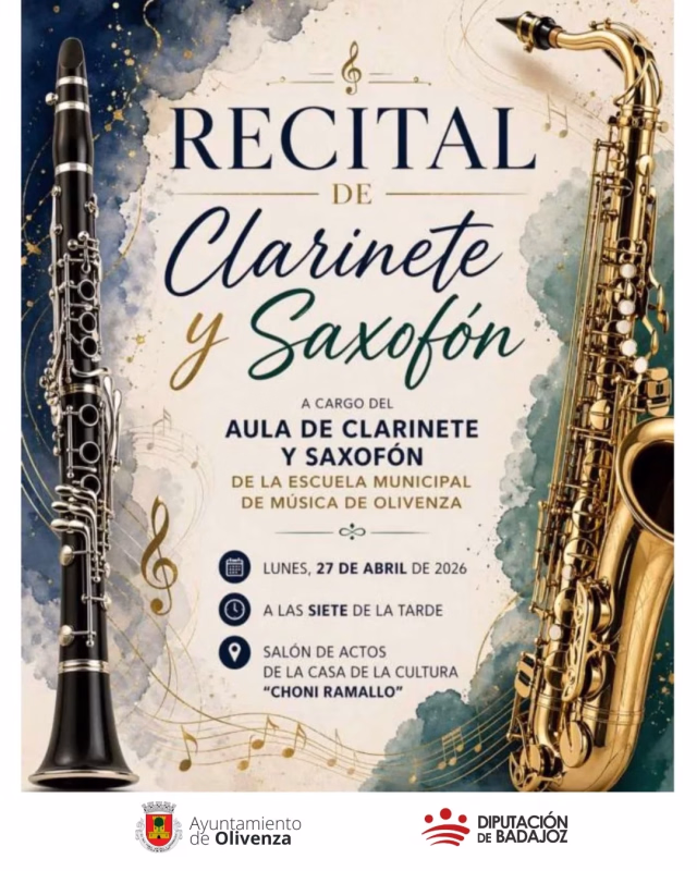 Recital de Clarinete y Saxofón del Alumnado de la Escuela Municipal de Música en Olivenza