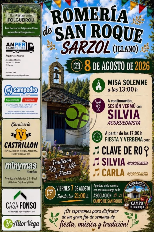 Cartel de Romería de San Roque 2026 en Sarzol en Illano