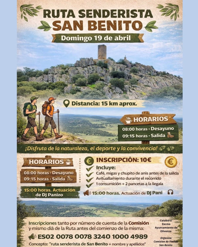 Cartel de Ruta Senderista San Benito 2026 en Olivenza