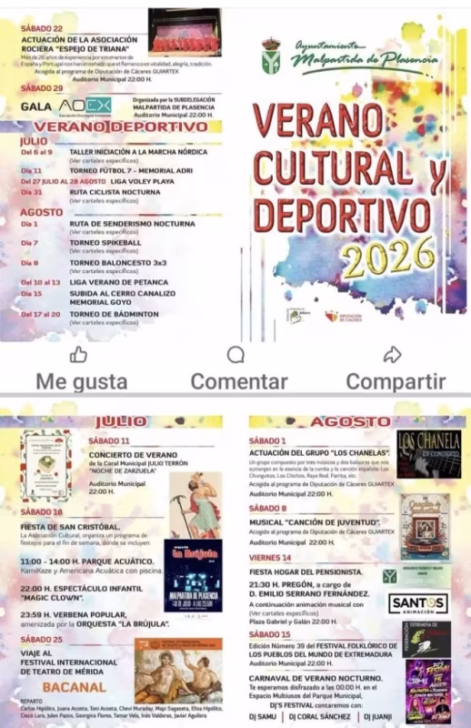 Cartel de Verano cultural y deportivo 2026 en Malpartida de Plasencia en Malpartida de Plasencia