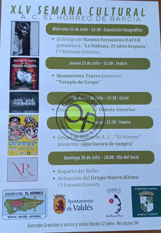 Cartel de XLV Semana Cultural de la Asociación Cultural El Hórreo de Barcia en Valdés