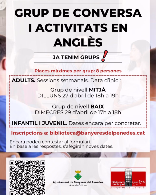 Grup de conversa en anglès - Nivell Baix en Banyeres del Penedès