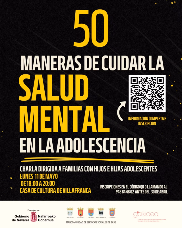 Charla: 50 Maneras de cuidar la salud mental en la adolescencia en Villafranca
