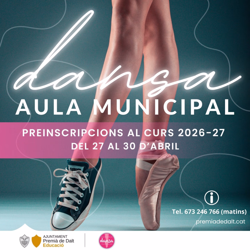Preinscripciones para el nuevo alumnado de la Aula Municipal de Dansa (Curso 2026-2027) en Premià de Dalt