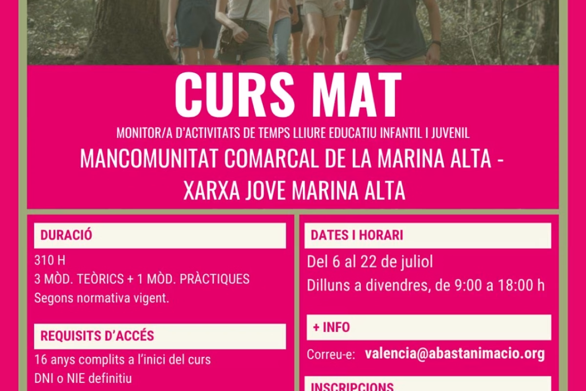 CURS DE MONITOR/A D'ACTIVITATS DE TEMPS LLIURE EDUCATIU INFANTIL I JUVENIL DE LA MARINA ALTA en Calp