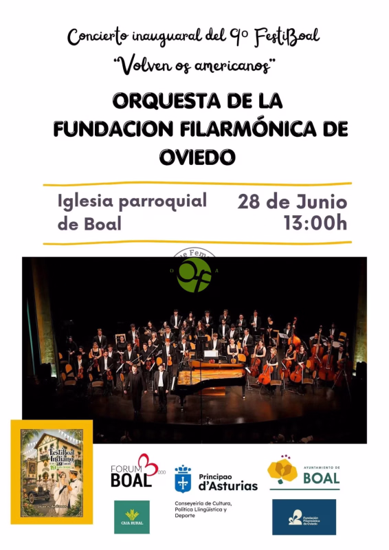 Concierto inaugural del 9º FestiBoal "Volven os americanos" con la Orquesta de la Fundación Filarmónica de Oviedo en Boal