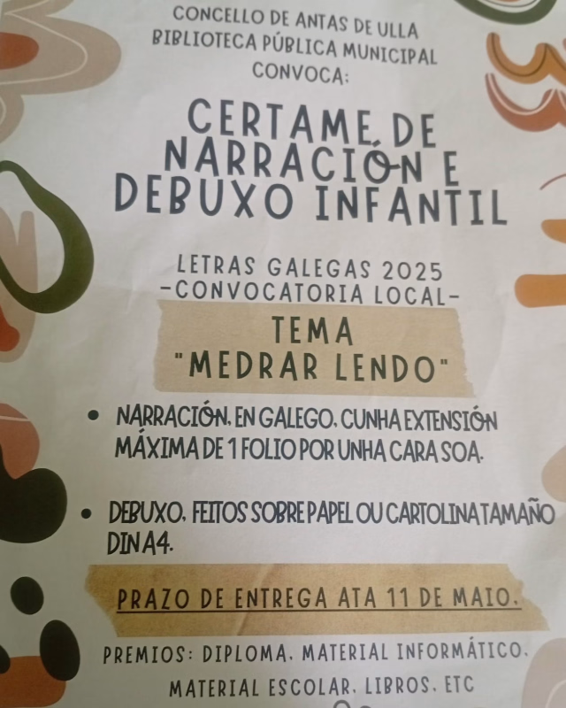 Certame de Narración e Debuxo Infantil Letras Galegas 2026 en Antas de Ulla