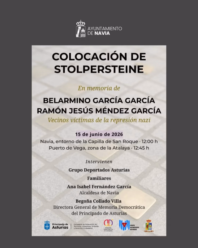 Colocación de Stolpersteine en memoria de Belarmino García García en Navia
