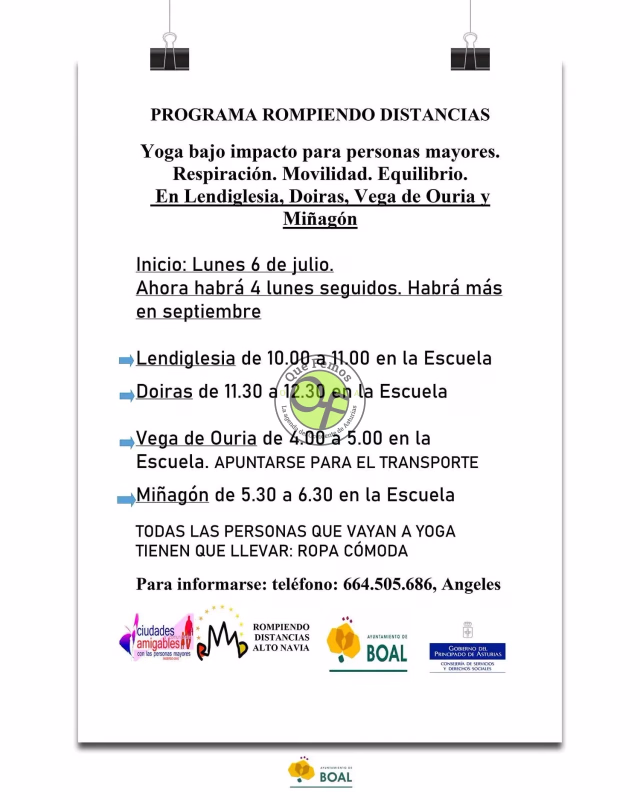 Taller de yoga de bajo impacto para personas mayores en Lendiglesia, D en Boal